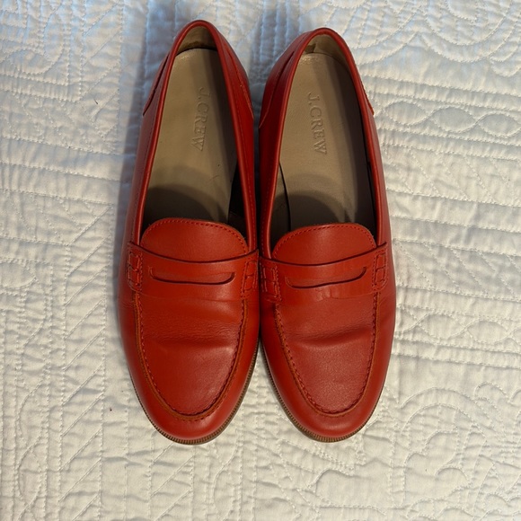 J Crew Ryan Red Lether Penny Loafers SZ 7.5
